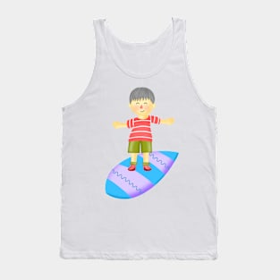 Little boy playing surfboard. Tank Top
